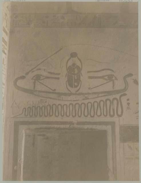 Detail of scarab on mural inside tomb