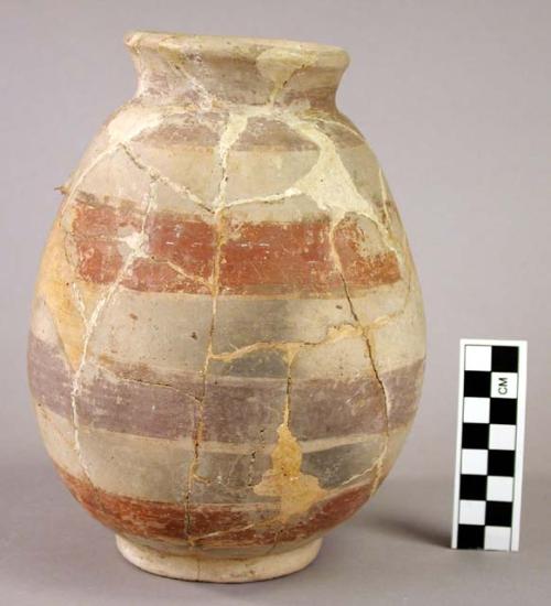 Polychrome pottery jar, horizontal stripes