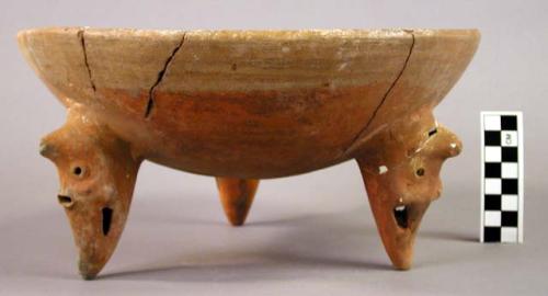 Restored polychrome pottery tripod bowl