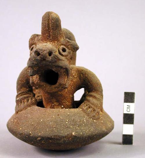 Pottery incense burner cover (?) - howler monkey