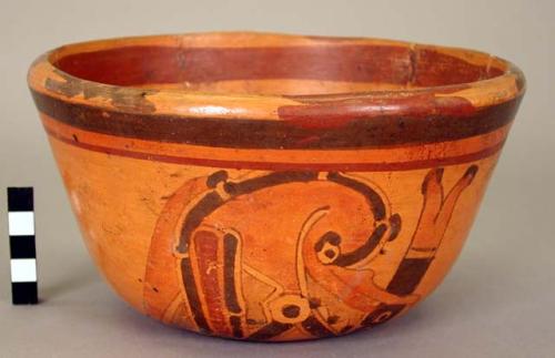 Yojoa polychrome pottery bowl, bold anamalistic style