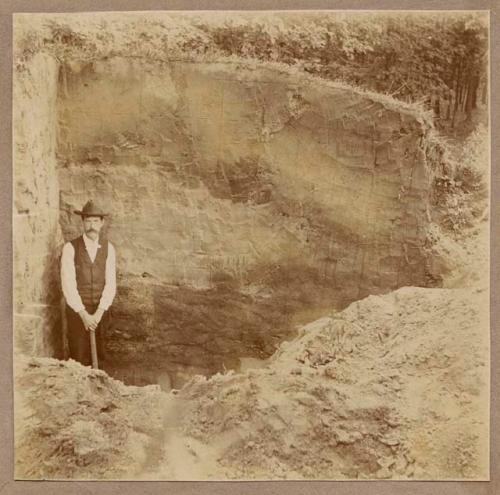 William B. Nickerson standing in Mound 16, Portage, Illinois, 1899
