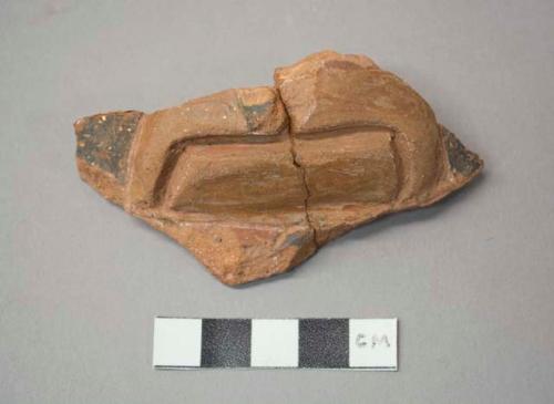 Fragments of Pucara polychrome puma head - from large pottery vessel