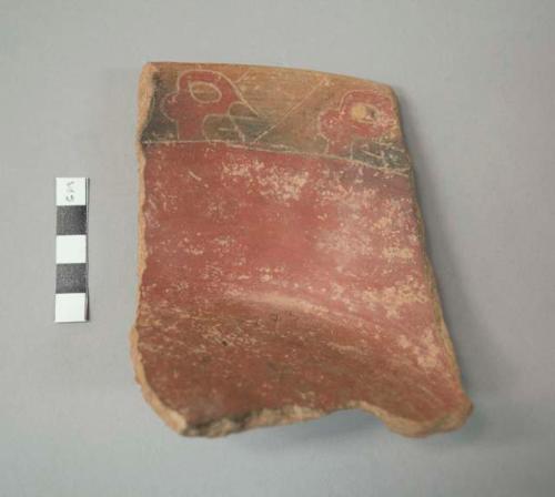 Fragment of Pucara polychrome pottery bowl - interior band of profile heads