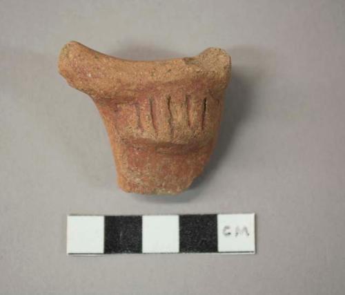 Pucara plain red crudely incised potsherd