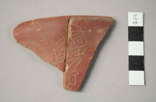 Red incised potsherd