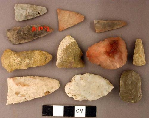 Chipped stone, projectile points, bifaces, and perforator