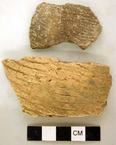 Ceramic, earthenware body sherds, cord-impressed and undecorated