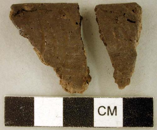 Ceramic, earthenware rim sherd fragments, incised, fragments crossmend