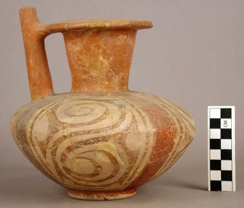 Polychrome pottery jar, red neck and spout