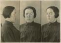 Studio portrait of a woman, three views