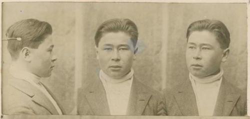 Studio portrait of a man, three views