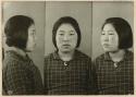 Studio portrait of a woman, three views