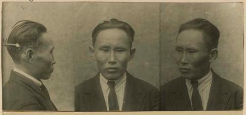 Studio portrait of a man, three views