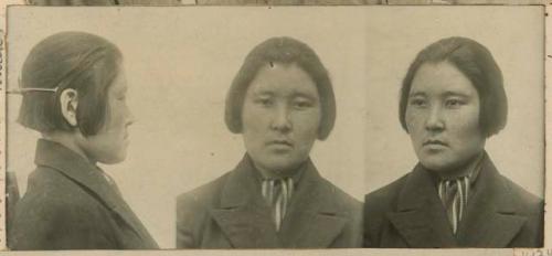 Studio portrait of a woman, three views