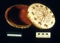 Fully-quilled birch bark basket (A) with lid (B); abstract/"sunburst" motif