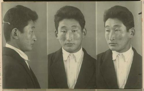 Studio portrait of a man, three views