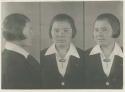 Studio portrait of a woman, three views