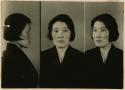 Studio portrait of a woman, three views