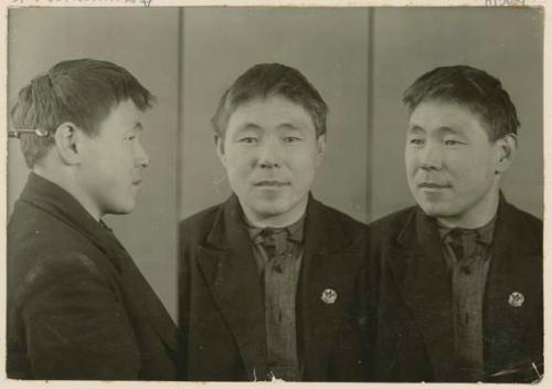 Studio portrait of a man, three views