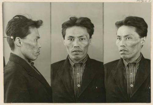 Studio portrait of a man, three views