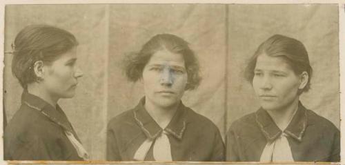 Studio portrait of a woman, three views