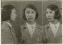 Studio portrait of a woman, three views