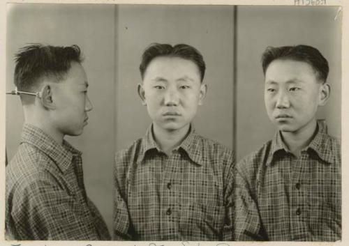 Studio portrait of a man, three views