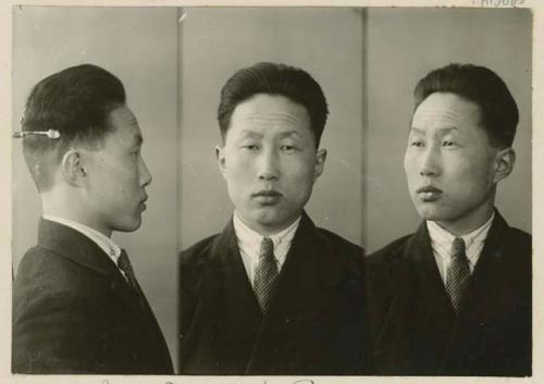 Studio portrait of a man, three views