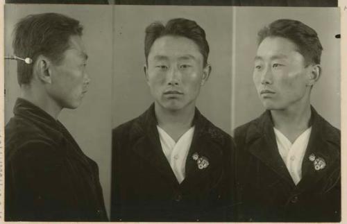 Studio portrait of a man, three views