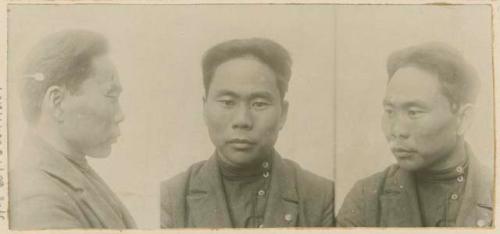 Studio portrait of a man, three views