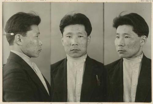 Studio portrait of a man, three views