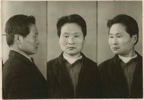 Studio portrait of a man, three views