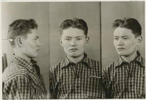 Studio portrait of a man, three views