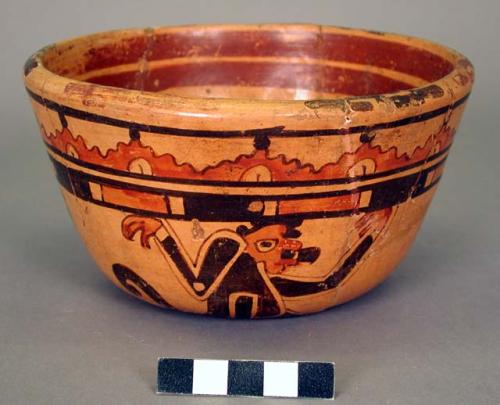 Yojoa polychrome pottery bowl, bold anamalistic style