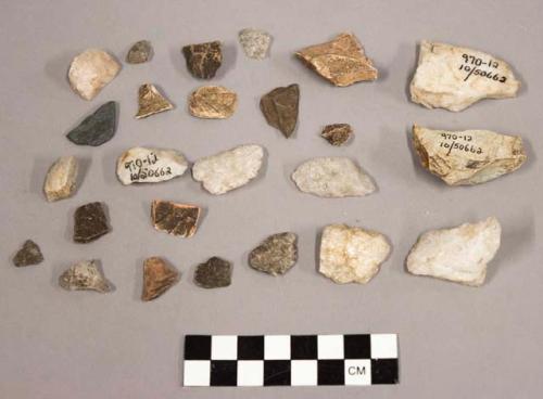 18 frags quartz & limestone; fragment limestone; 34 chips stone