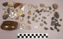 Miscellaneous, pipe stem fragment, edge tool fragment, pottery sherds