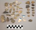 Chippping waste, quartz, historic pottery, pottery sherds