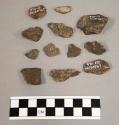 5 stone chips; 6 pieces quartz & quartz-like material