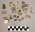 108 chips stone; 5 frags bone; 1 fragment pottery; 62 chips limestone & quartz
