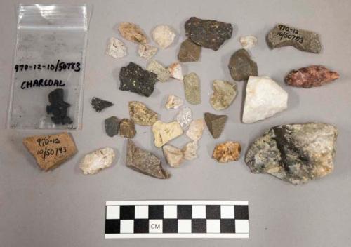 31 frags stone; 66 fragments limestone & quartz; 1 limestone pebble; 2 pebbles;