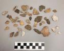 60 stone chips; 3 bone frags; 32 pcs quartz and quartz-like material