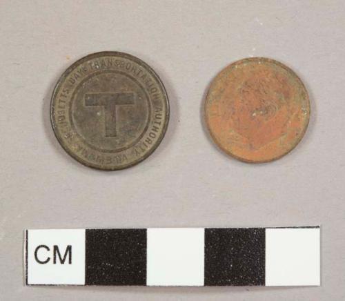 MBTA token and 1999 US penny