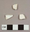 Two whiteware sherds and one white ball clay/kaolin pipe bowl fragment