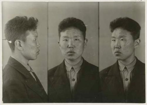 Studio portrait of a man, three views