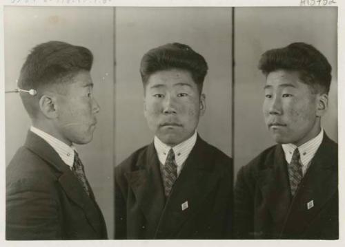 Studio portrait of a man, three views