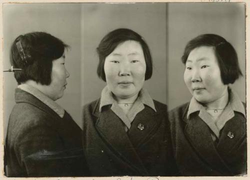 Studio Portrait of a woman, three views