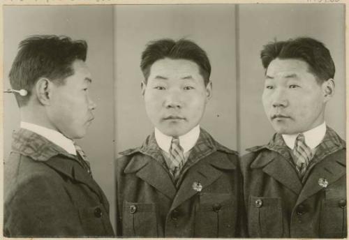 Studio portrait of a man, three views