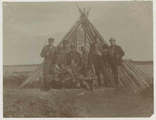 Group in front of hut