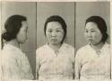 Studio portrait of a woman, three views